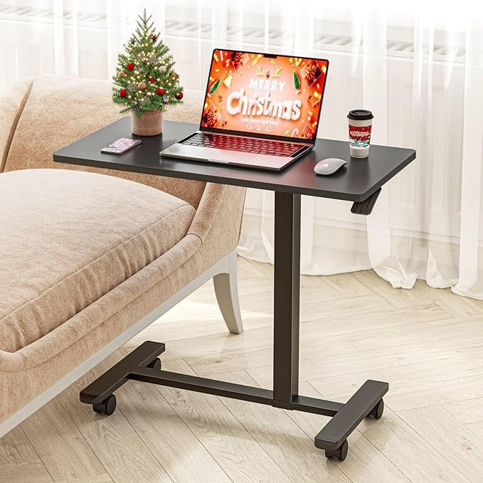Overbed Laptop Table C Shaped Height Adjustable on Wheels 80x40cm Black
