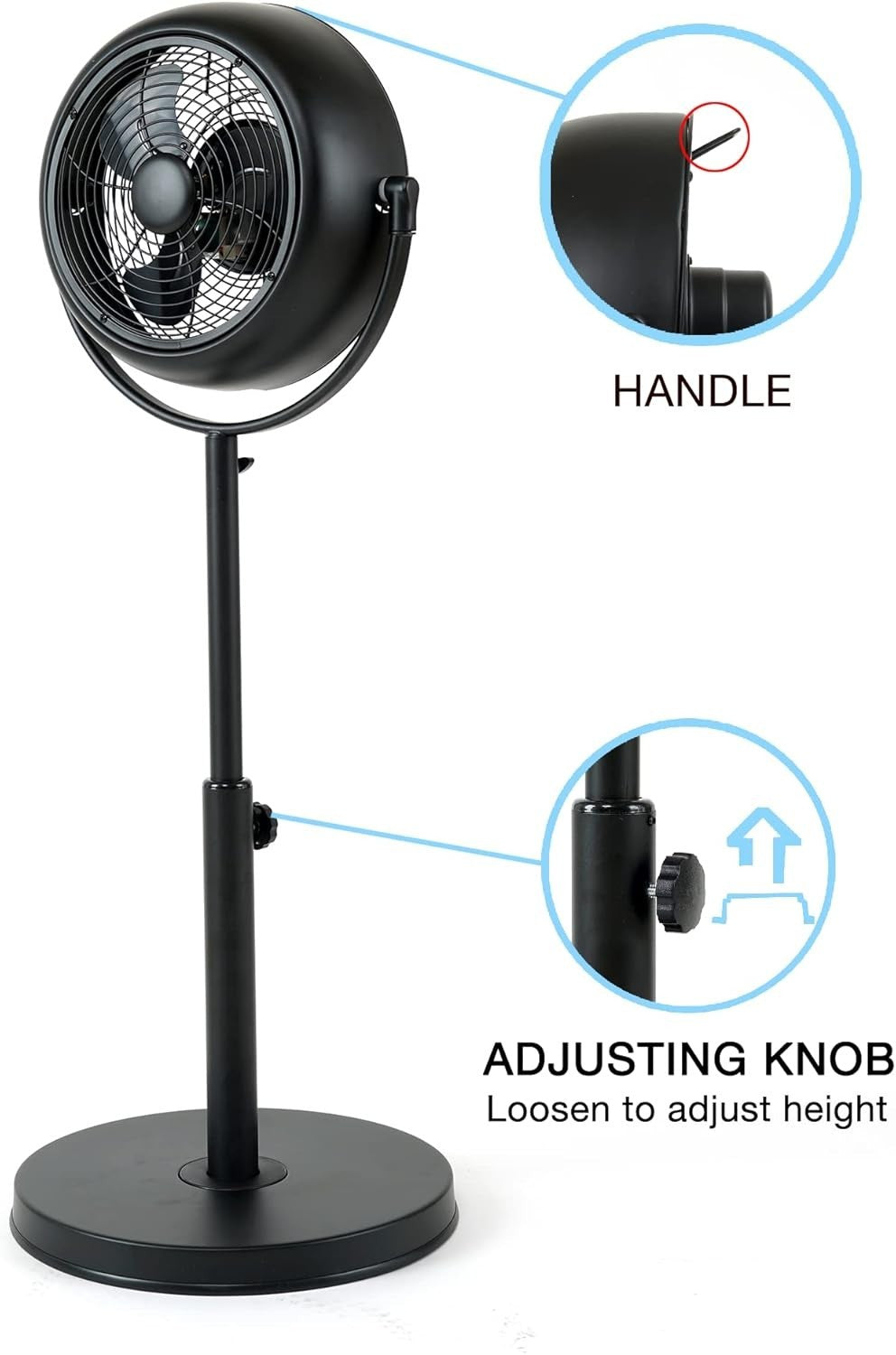 8" Retro Pedestal Stand Fan 3-Speed Adjustable 360° Rotating Quiet Desk Cooling