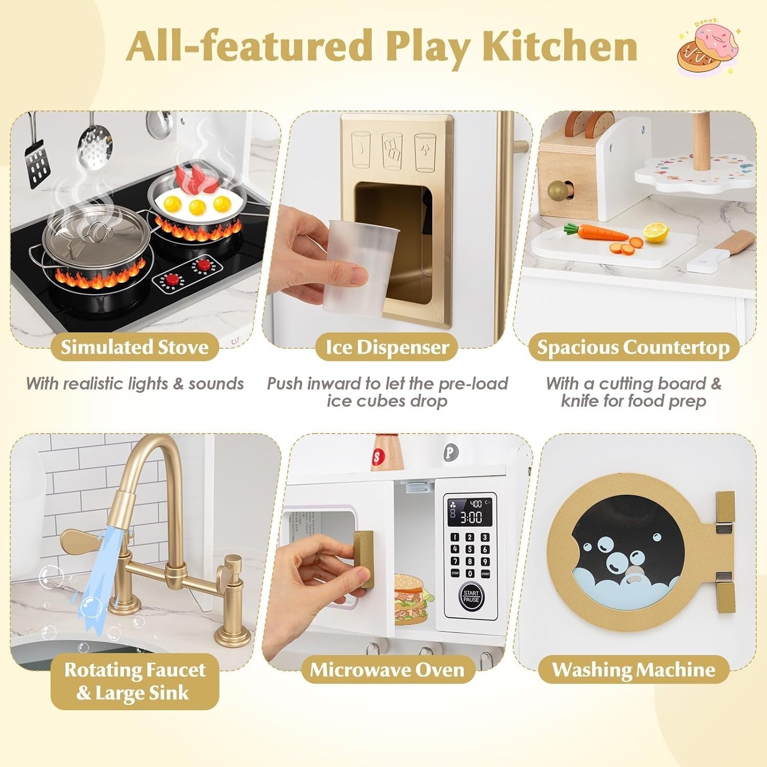 Kids Wooden Play Kitchen Light Sound Coffee Machine White Toy Set