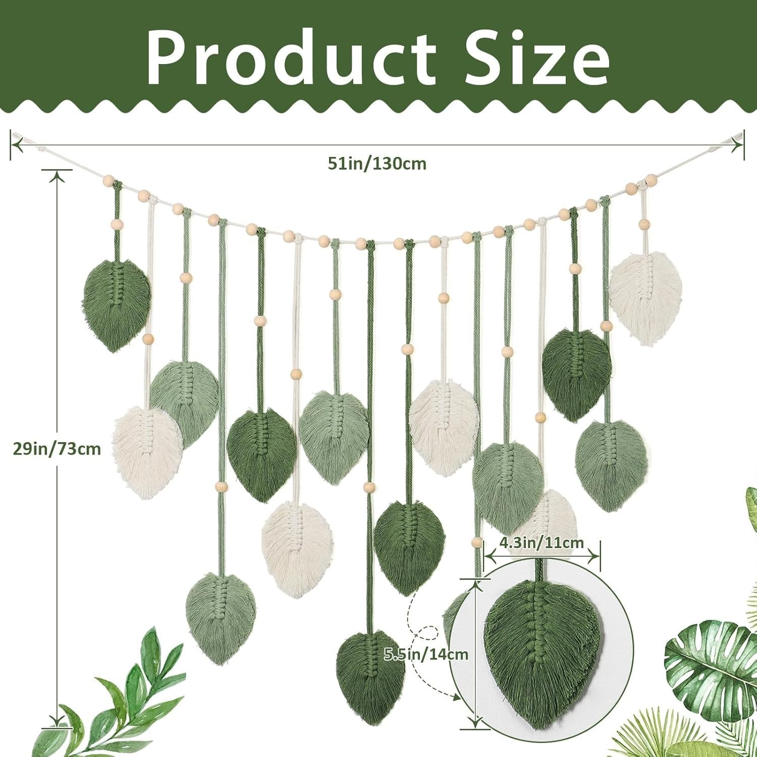 Large Macrame Leaves Wall Hanging Boho Tapestry 28x51in