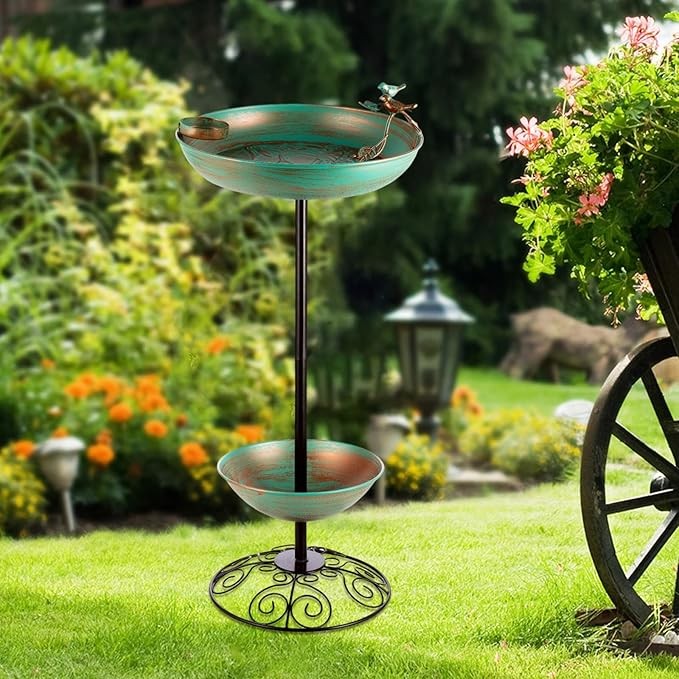 Copper Green Metal Bird Bath Feeder – Elegant Garden Décor with Flat Base 69cm