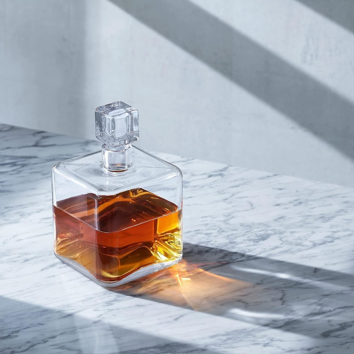 Luxury 1L Square Whisky Decanter Handmade Mouthblown Glass Gift Set
