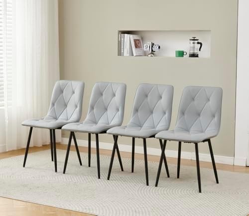 Modern 5-Piece Round Glass Dining Table Set with 4 Grey Chairs