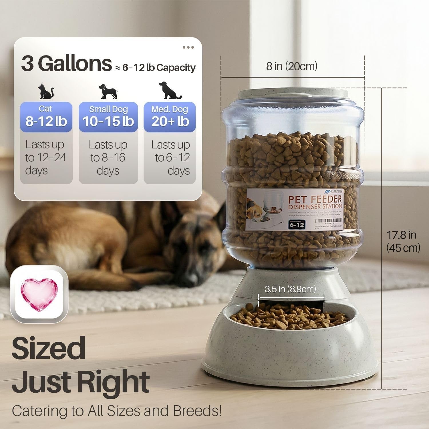 Gravity Pet Feeder 3 Gallon Auto Food Dispenser for Dogs Cats Large