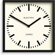 Square 25cm Wall Clock Silent Modern Station Style Black Frame Home Office Decor