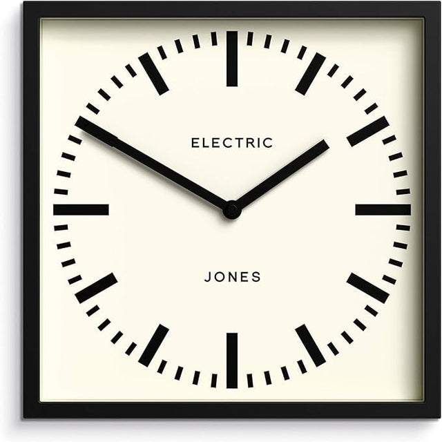 Square 25cm Wall Clock Silent Modern Station Style Black Frame Home Office Decor