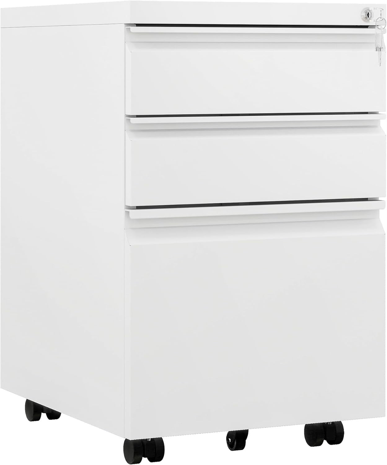 White Locking Metal File Cabinet 3 Drawer Rolling Under Desk Storage