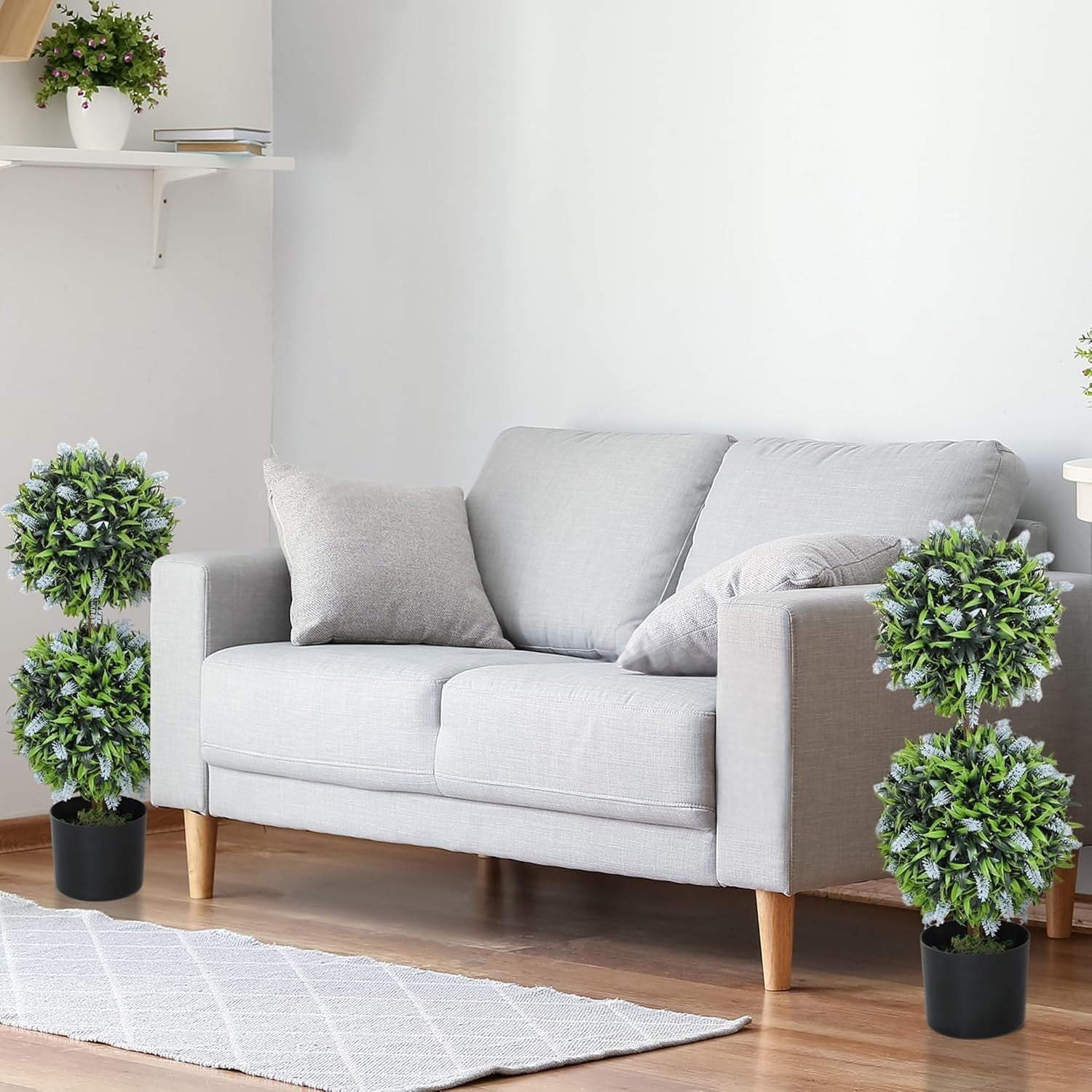 Set of 2 70cm Artificial Lavender Topiary Ball Trees in Weighted Pots Home Decor