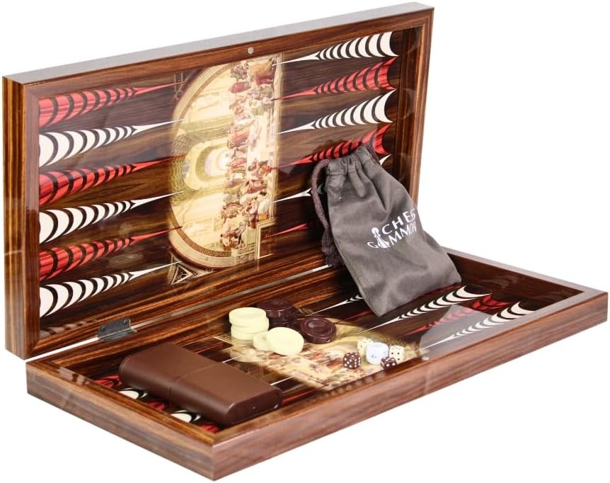 Wooden Backgammon Set 19 Inch Folding Board Classic Strategy Game Case