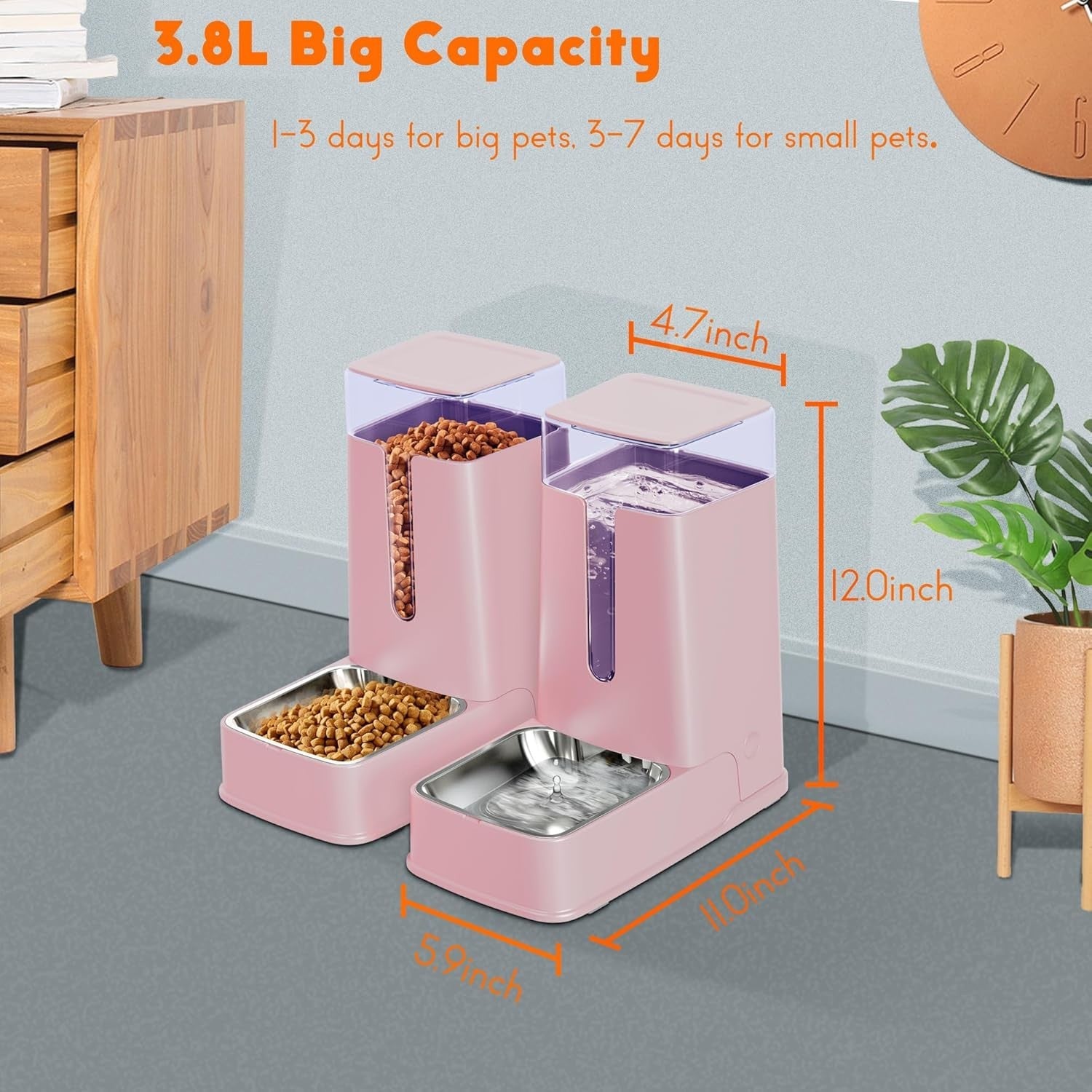 Automatic Pet Feeder Water Dispenser Set 3.5L Stainless Steel Bowls