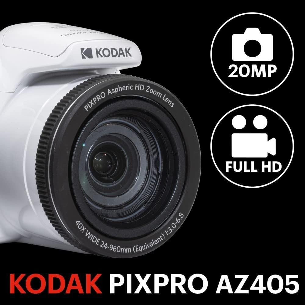 20MP Digital Bridge Camera 40X Zoom 32GB SD Card Full HD White