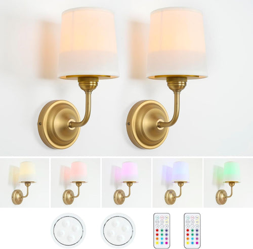 Battery Wall Lights Set of 2 Dimmable Remote Control Sconce Lamps