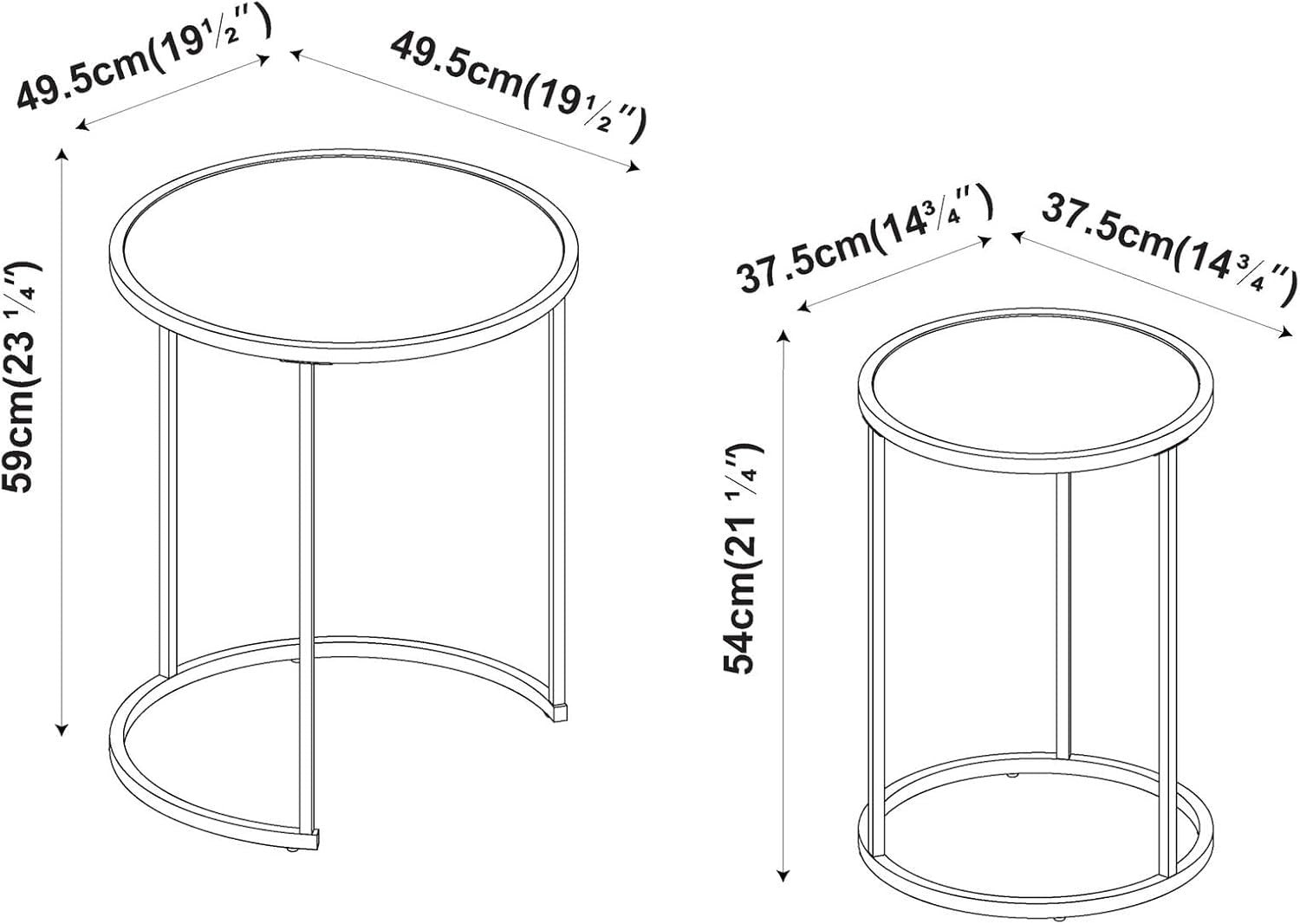 Set of 2 Round Nesting End Tables Glass Top Chrome Legs Modern Living Room