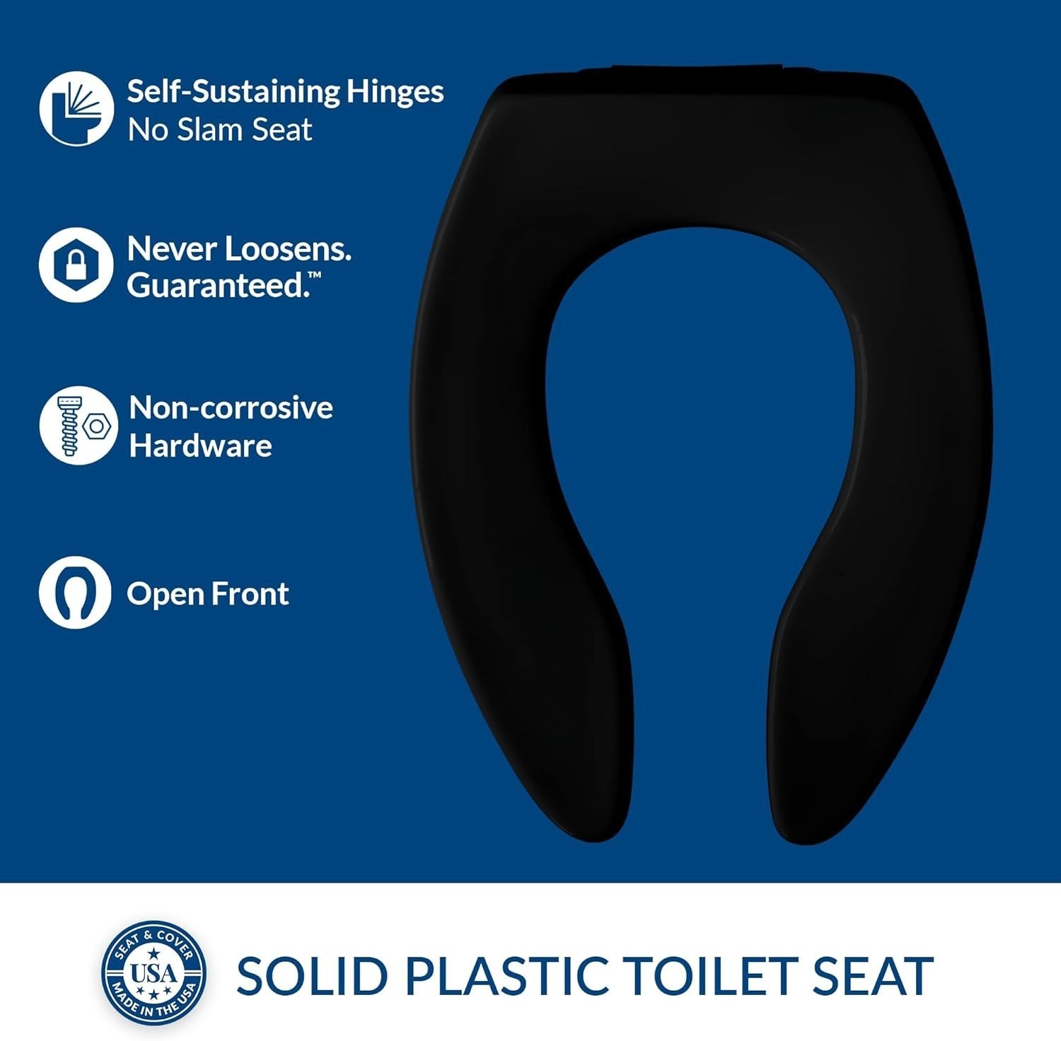 Commercial Elongated Toilet Seat Black Open Front Slow Close
