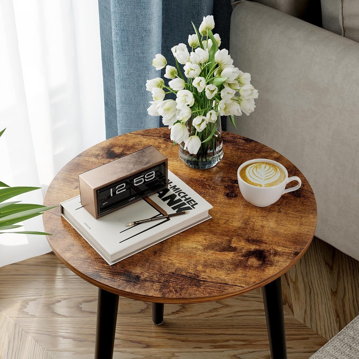 Round Side Table for Living Room & Bedroom – 42x51cm Small Coffee Table