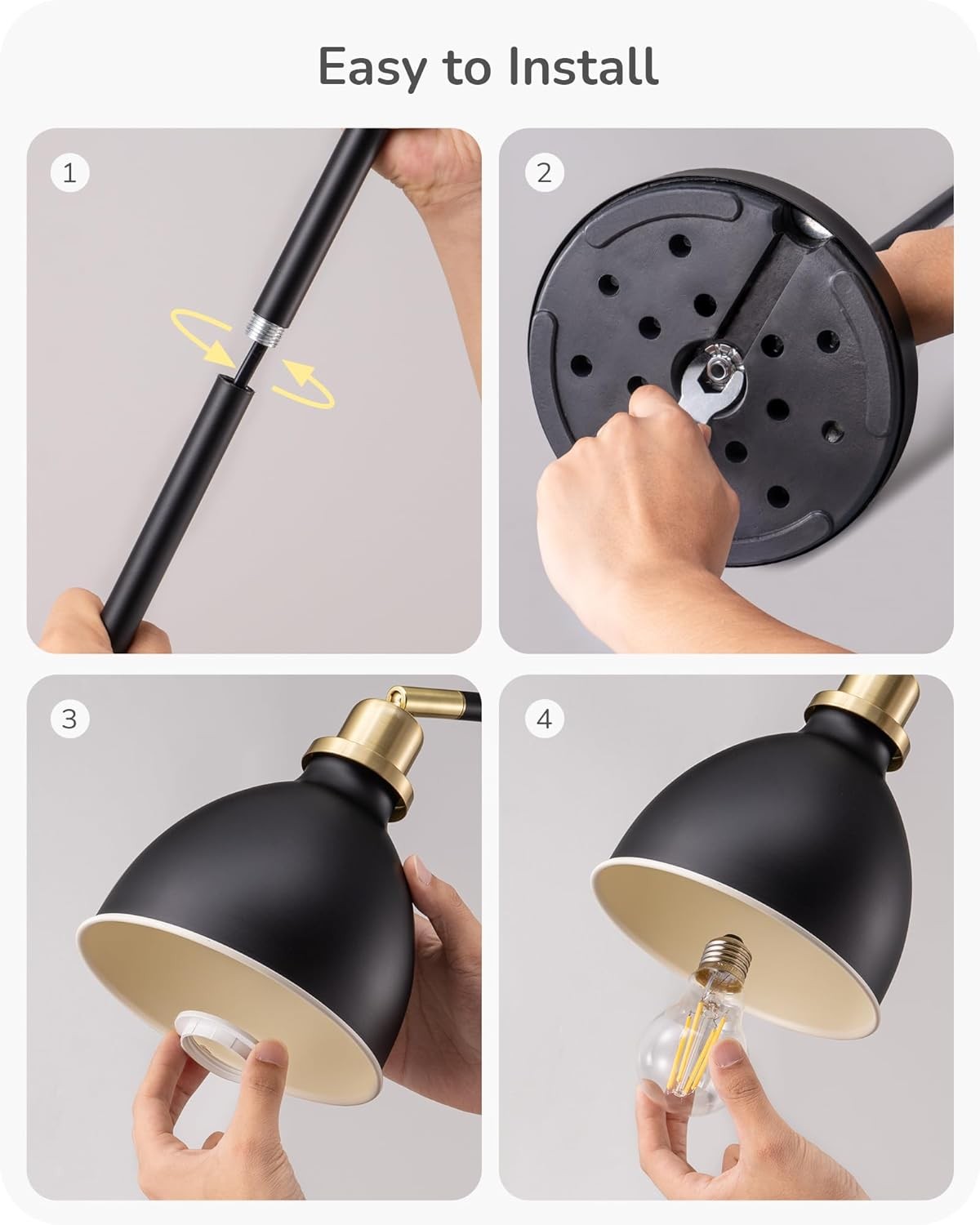 Retro Floor Lamp Adjustable Shade LED Included Black Standing Light E27