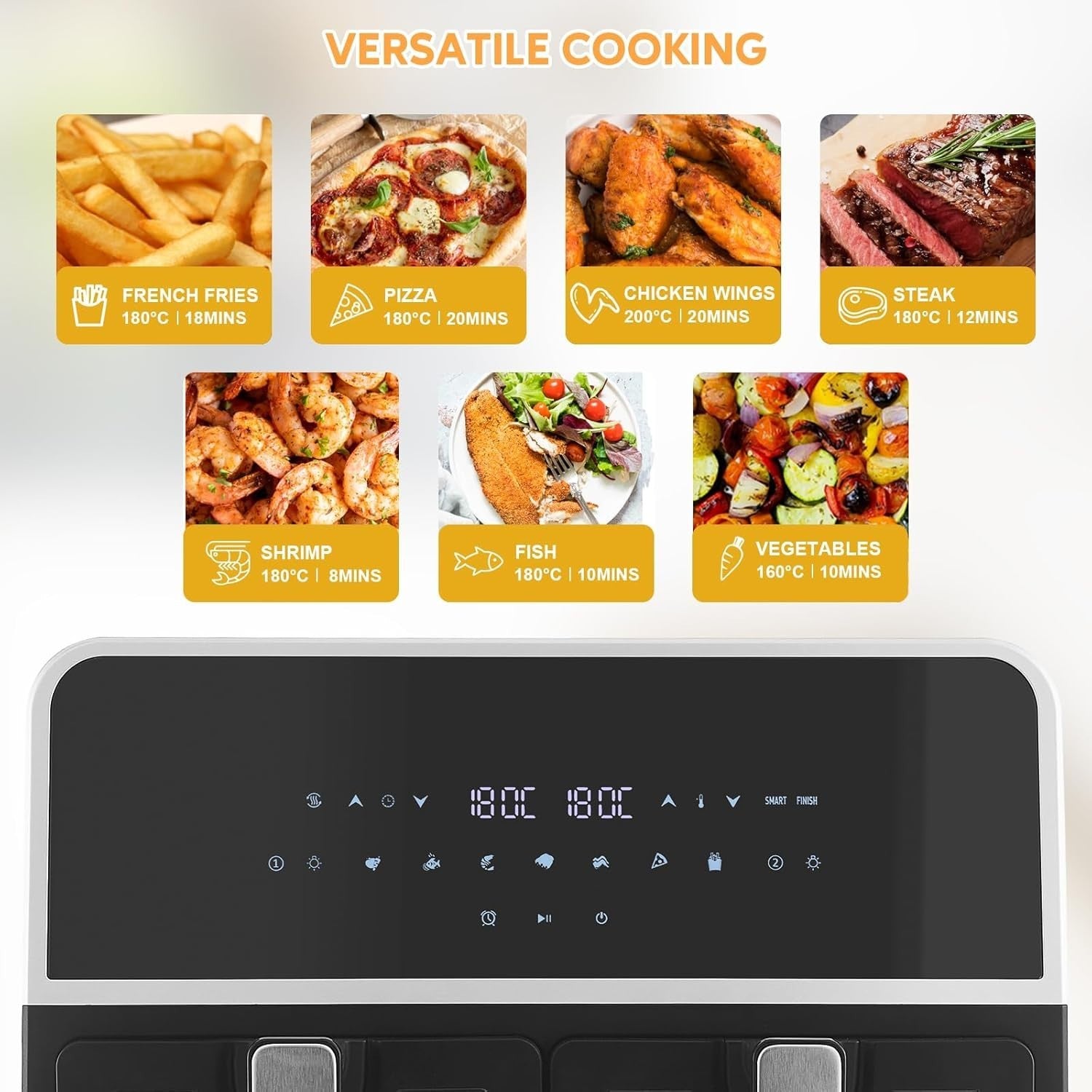 Dual Air Fryer 9L Double Basket 1700W Digital Two Zone Window