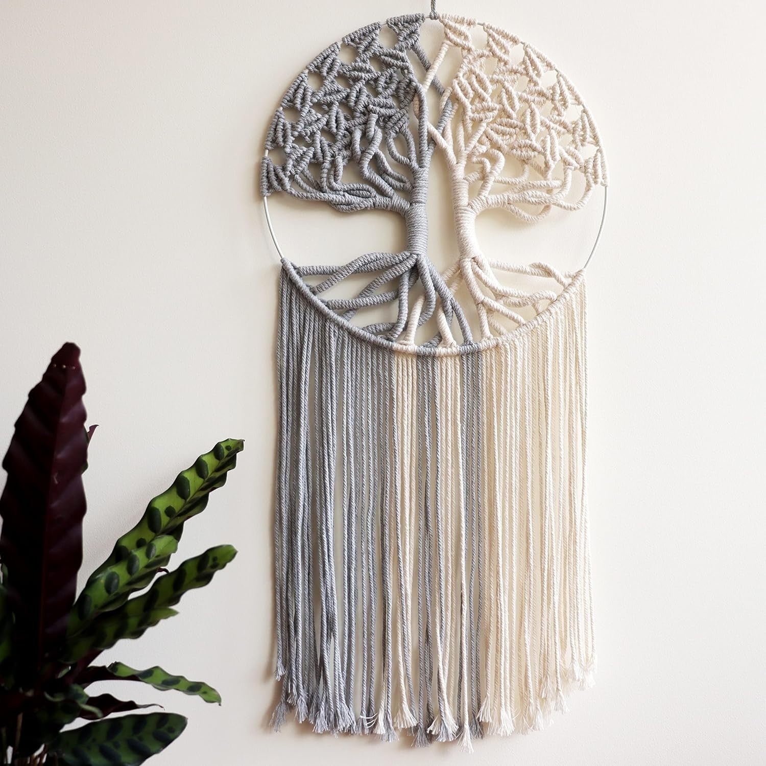 Tree of Life Macrame Wall Hanging 13"x32" Boho Home Decor Grey