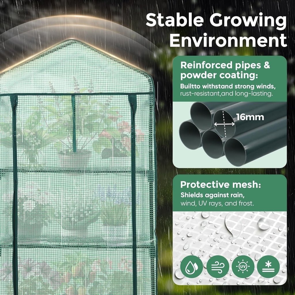 4 Tier Mini Greenhouse Outdoor Garden Plants Vegetables Steel Frame PE Cover