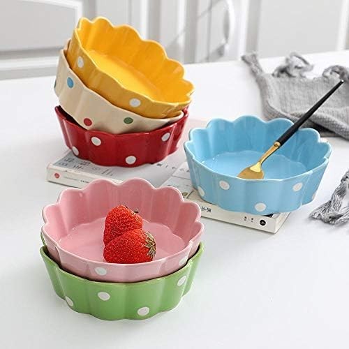 Pink Ceramic Baking Bowls Set of 2 Oven Safe Polka Dot Rice Dessert Dishes
