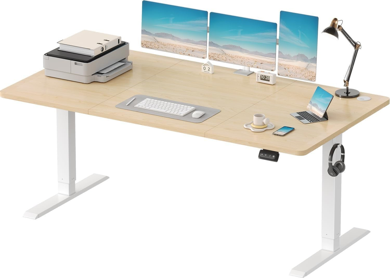 Electric Standing Desk 180x80cm Adjustable Beige Sit Stand Table W/Memory Preset