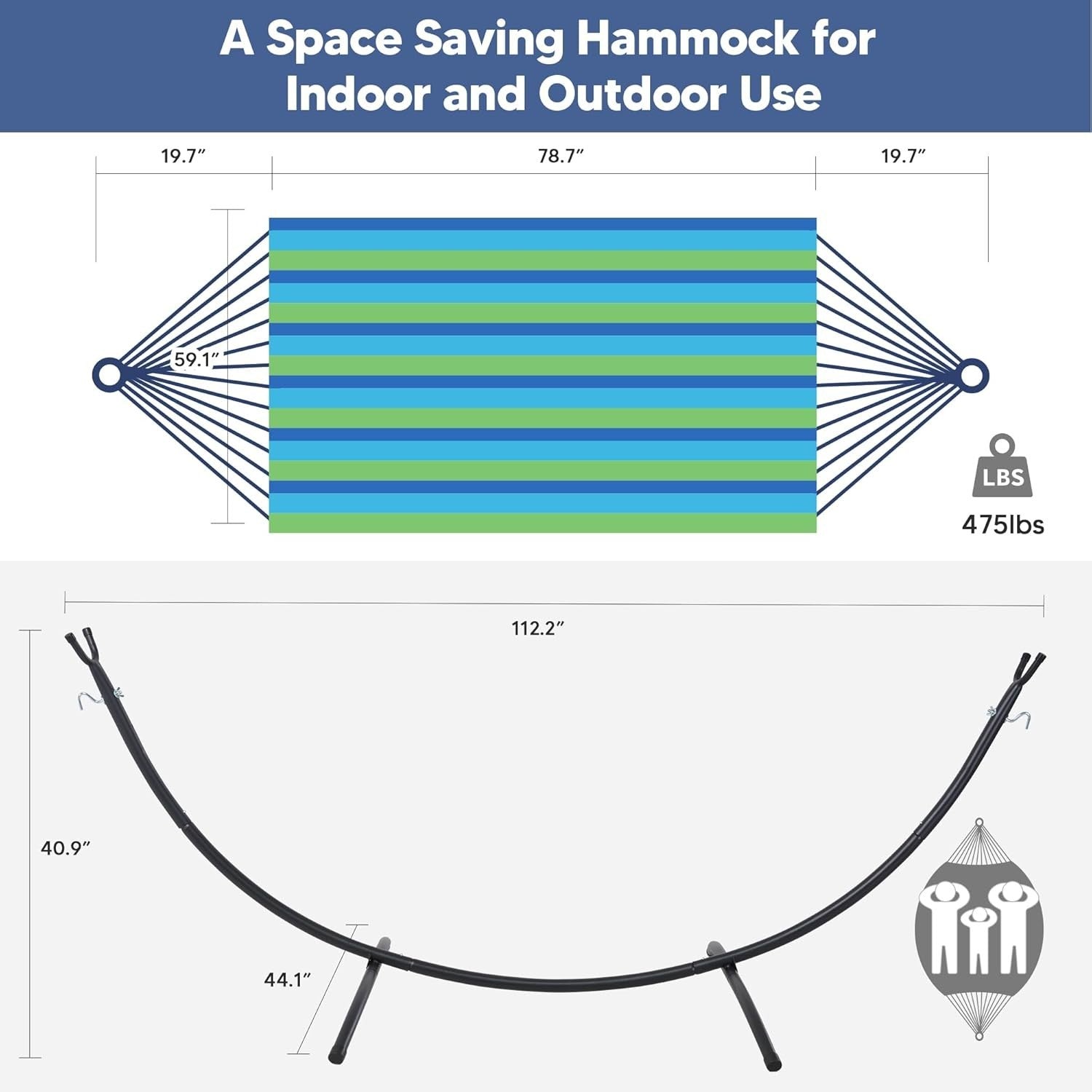 Blue & Green Hammock with Stand | 2-3 Person 475lb Capacity | Outdoor Garden Bed