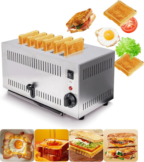 Commercial 6 Slice Pop-Up Toaster Stainless Steel Extra Wide Slots
