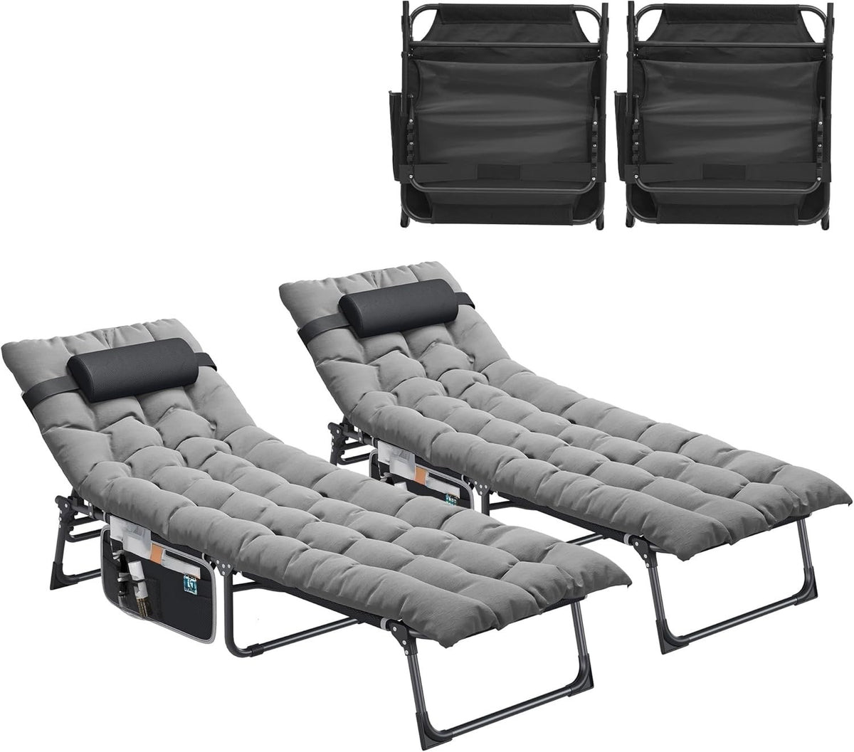 Adjustable Outdoor Sun Lounger Set with Cushions & Headrest - Patio Garden