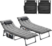 Adjustable Outdoor Sun Lounger Set with Cushions & Headrest - Patio Garden
