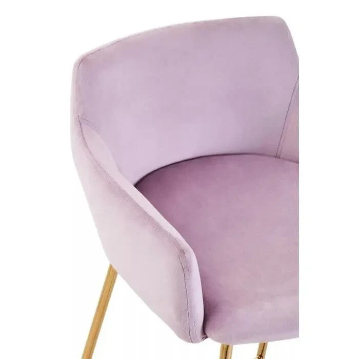 Pink Velvet Bar Stool with Arms Gold Legs Modern Low Back Breakfast Chair