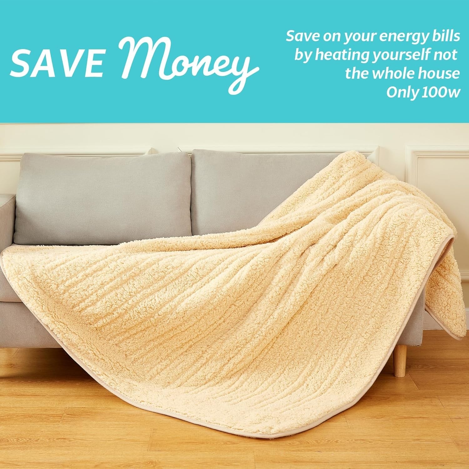Electric Heated Throw Blanket 160x120cm Sherpa Fleece 9 Heat Timer Grey Sand