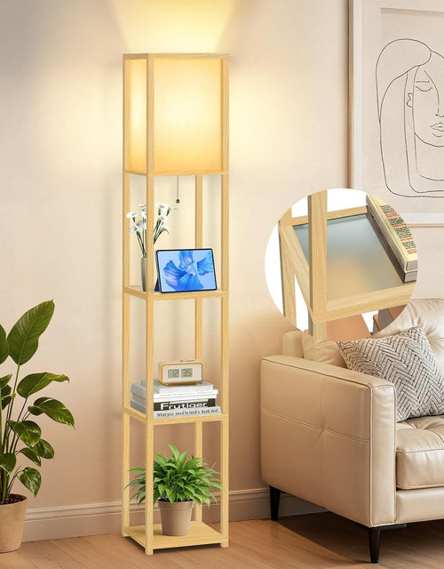 Floor Lamp with Shelves LED Adjustable Colour Standing Storage Light Wood