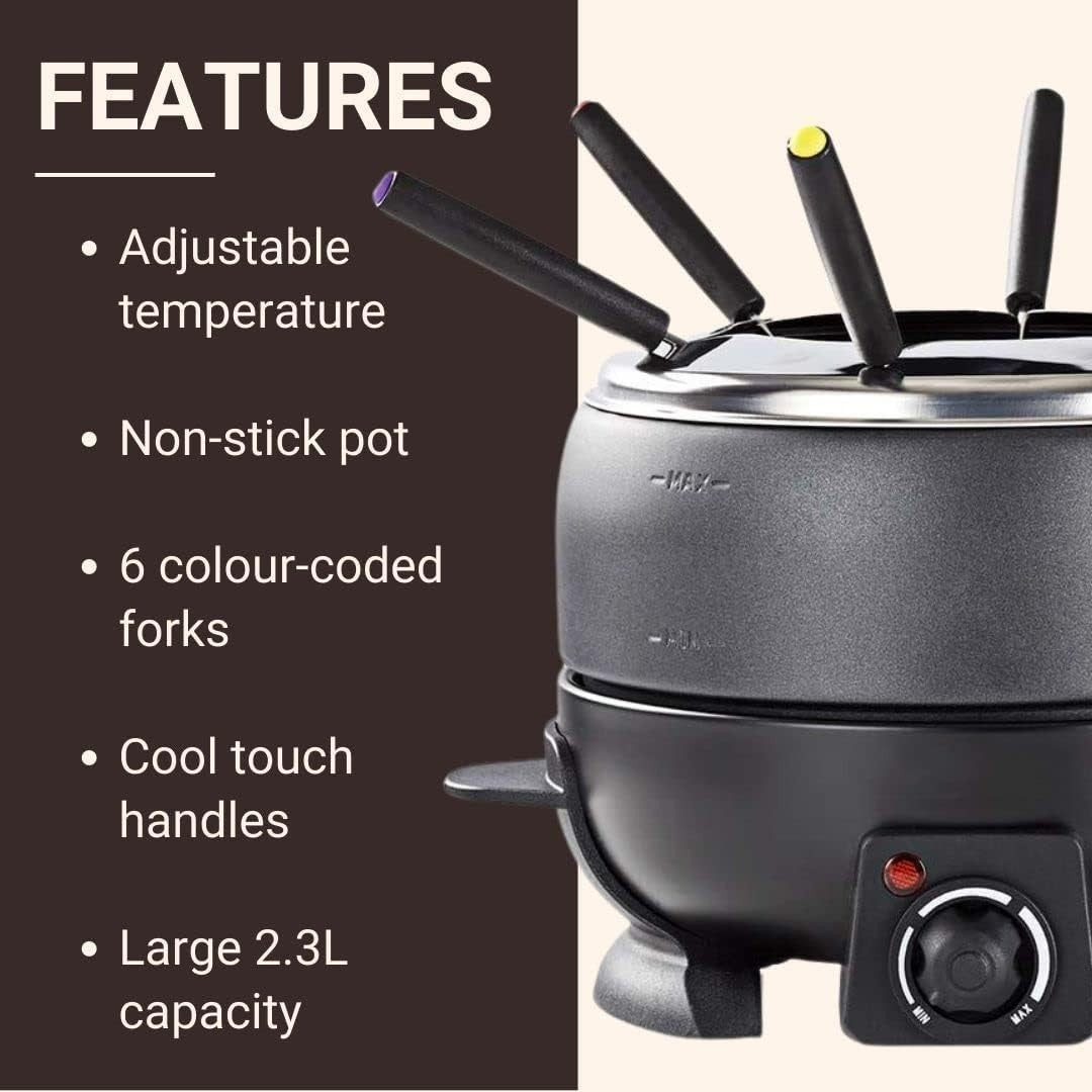 Electric Fondue Set 2.3L Cheese Chocolate Pot 6 Fork Temperature
