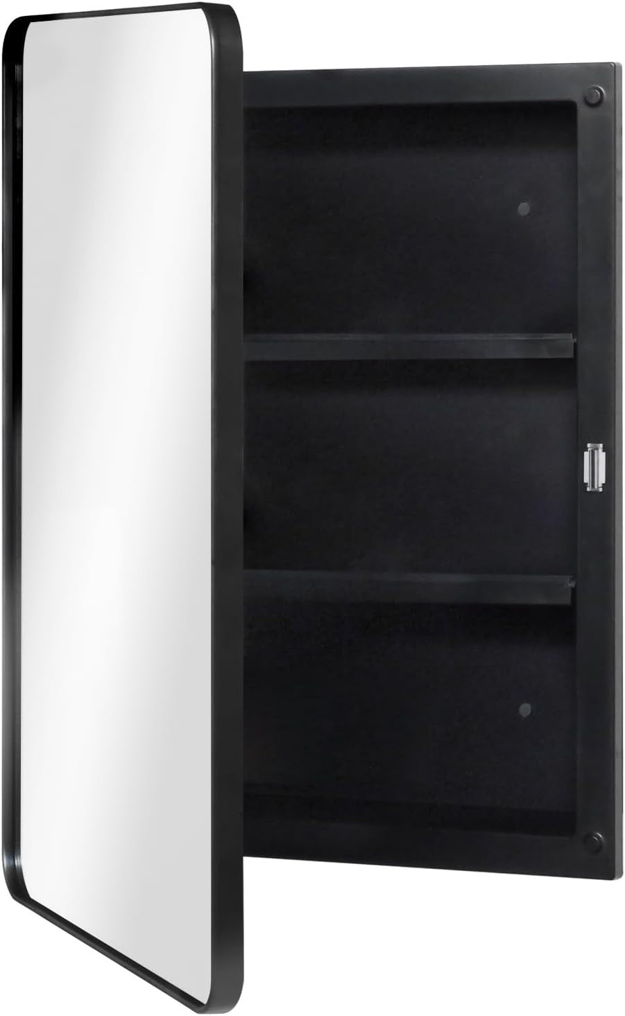 Wall-Mount Black Plastic Mirror Cabinet with Lockable Door & Adjustable Shelves