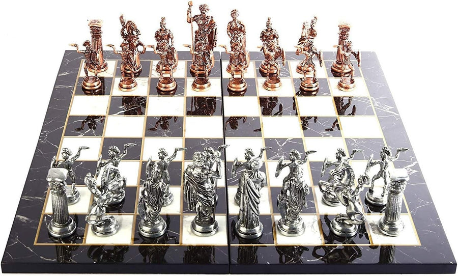 Luxury Metal Rome Chess Set 43cm Board | Handcrafted Antique Figures | Gift Set