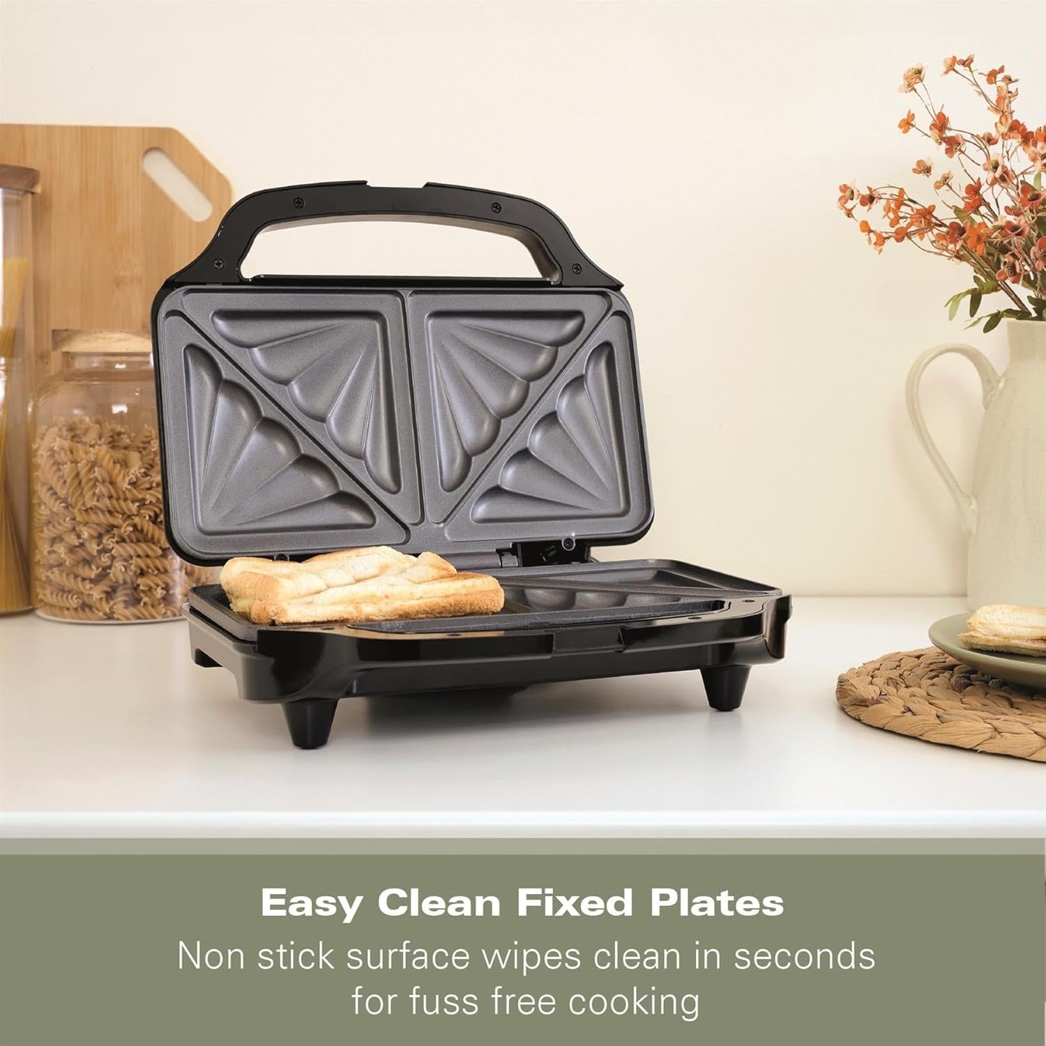 Deep Fill 2-Slice Sandwich Toaster 900W Non-Stick XL Plates Black