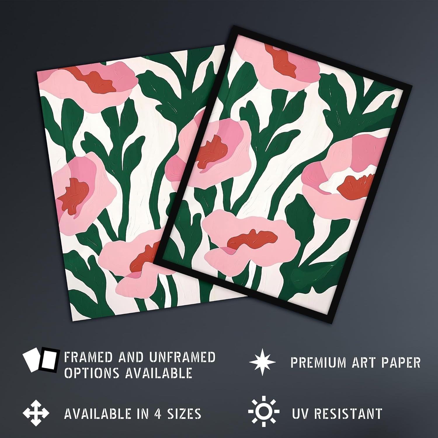 Abstract Flower Wall Art Pink Green Unframed Modern Home Decor