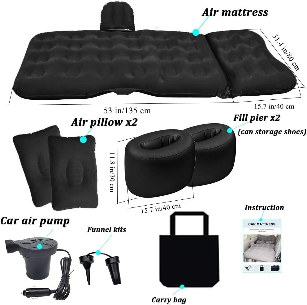 Inflatable Car Camping Bed w/ Pump, 2 Pillows for SUV, Sedan, Tent