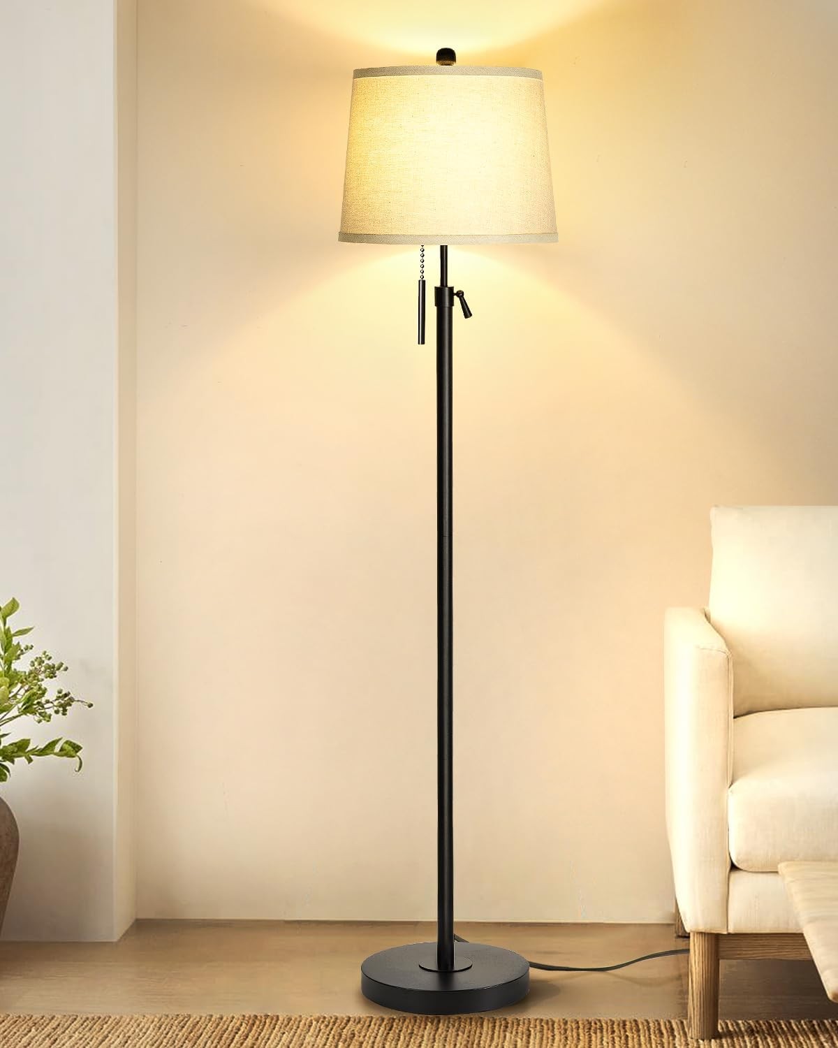 Adjustable Floor Lamp Black Height Adjustable 3 Colour LED Standing Light