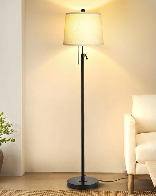 Adjustable Floor Lamp Black Height Adjustable 3 Colour LED Standing Light