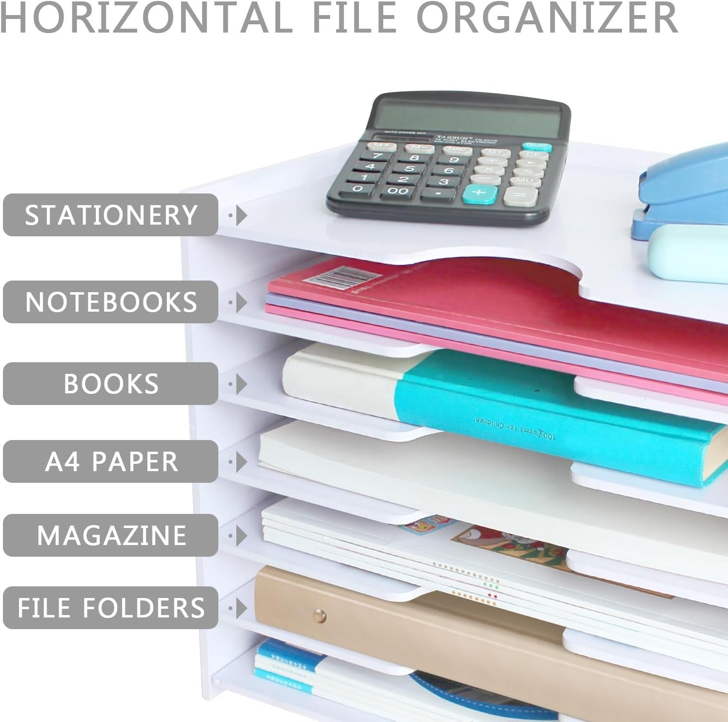 7-Tier Wide Desk File Organizer | Letter Tray Storage Rack, Desktop Sorter
