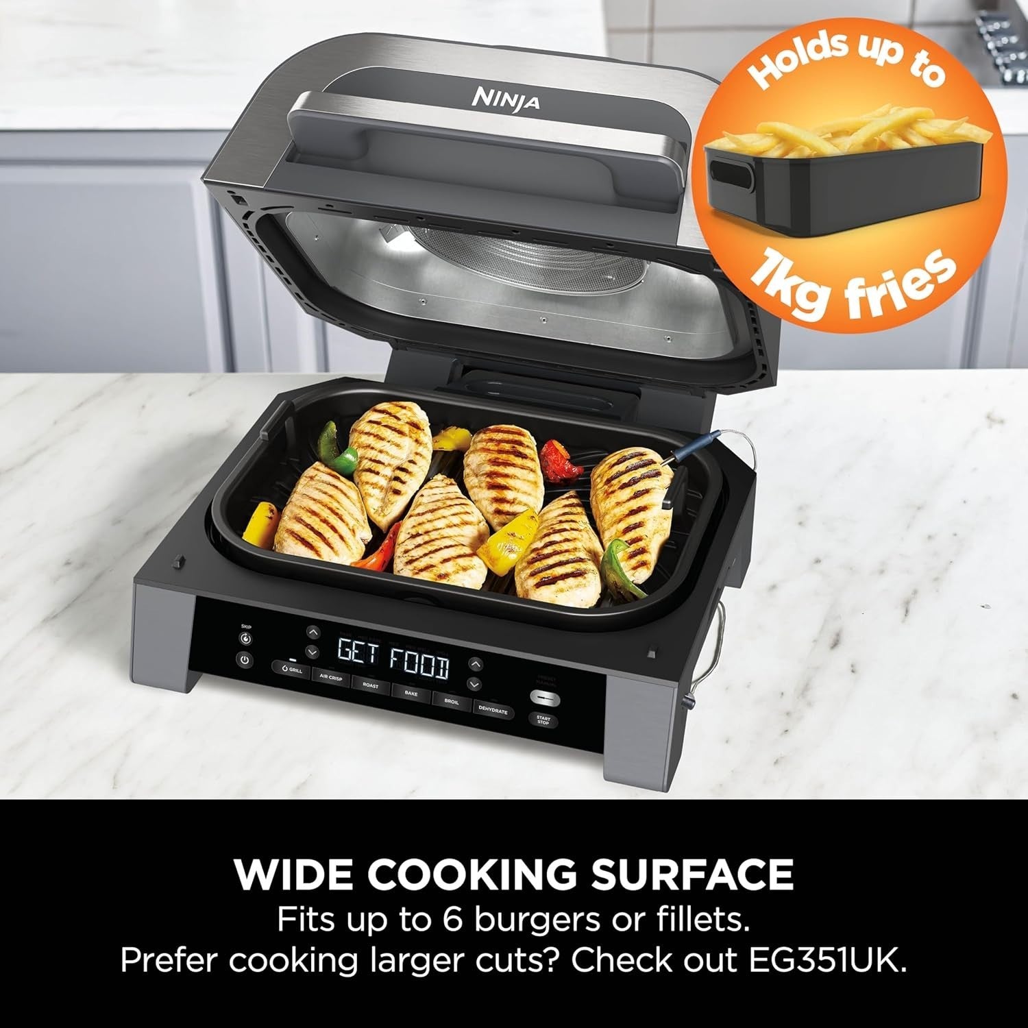 Indoor Grill Air Fryer 6-in-1 XL Plate Low Smoke Digital Thermometer 1760W