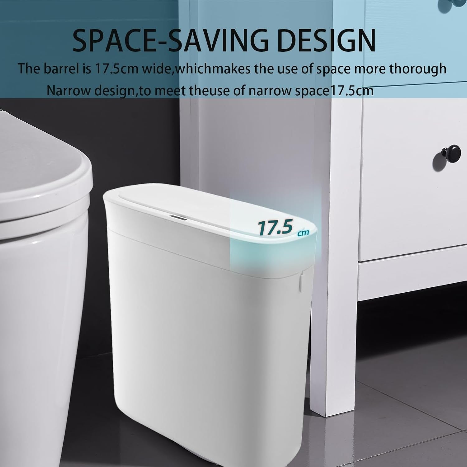12L Slim Smart Bathroom Bin Motion Sensor Lid White