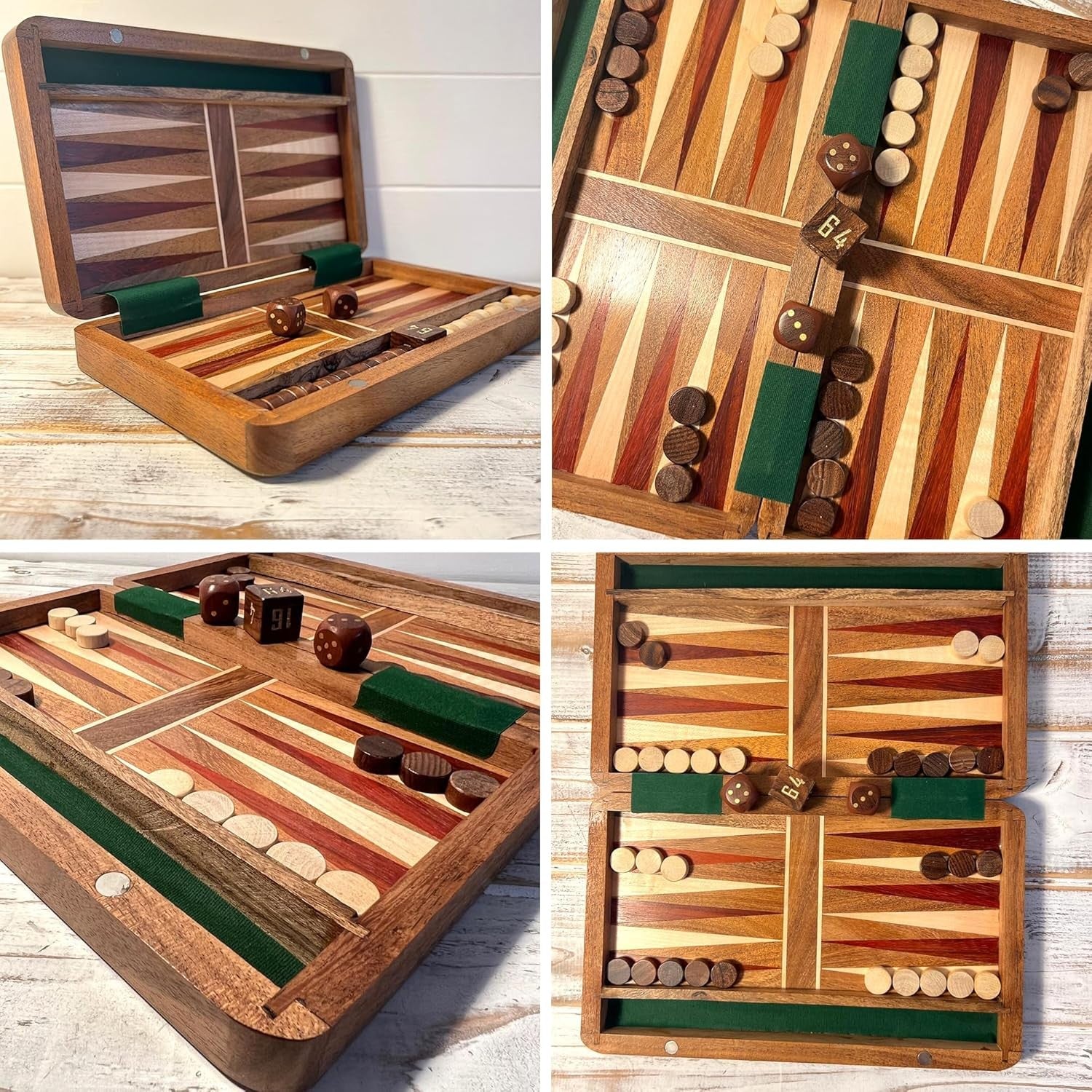 Wooden Inlaid Backgammon Set Folding Board 36x26cm Classic Strategy Game