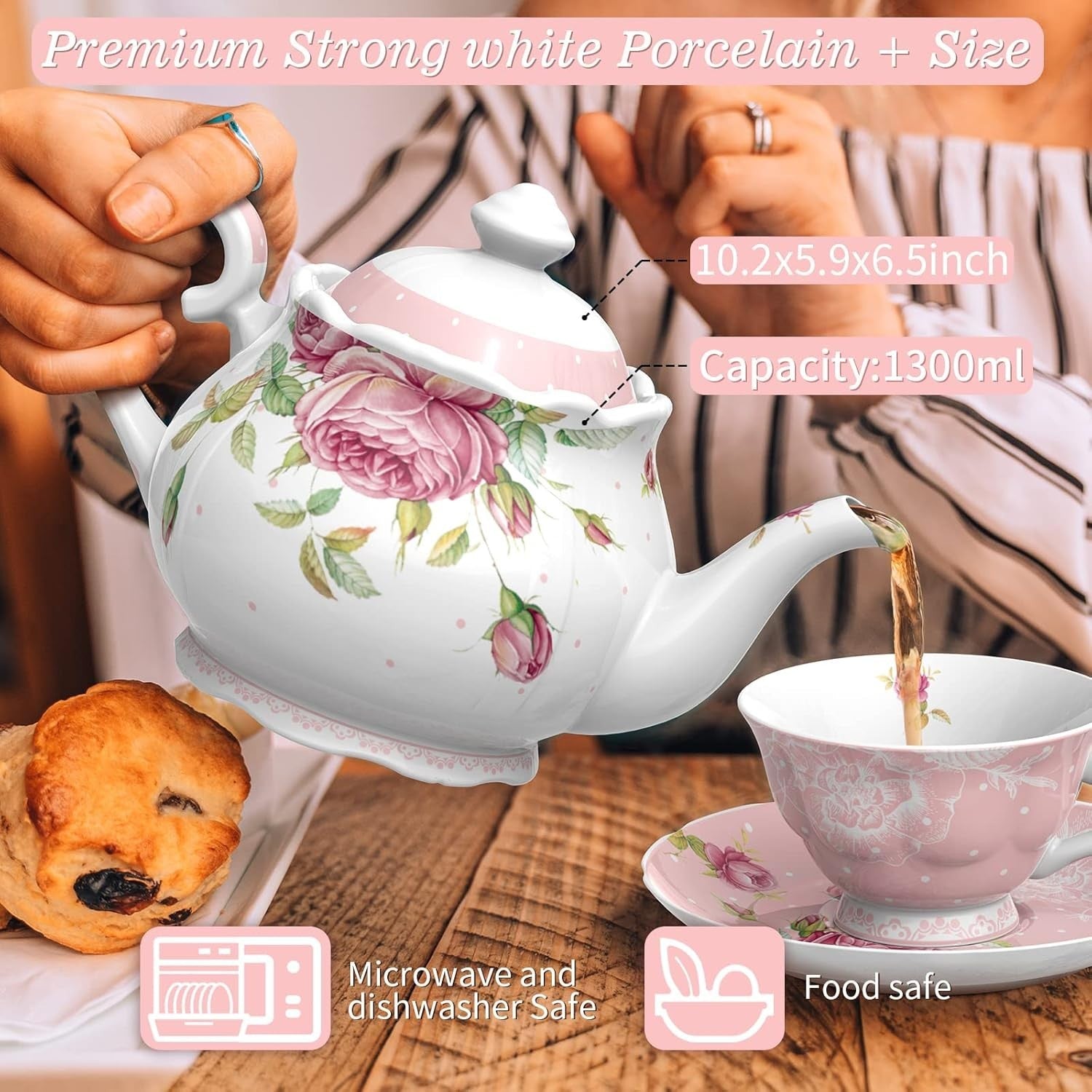 Ceramic Teapot 1.3L Vintage Floral Tea Pot Loose Leaf Gift Box