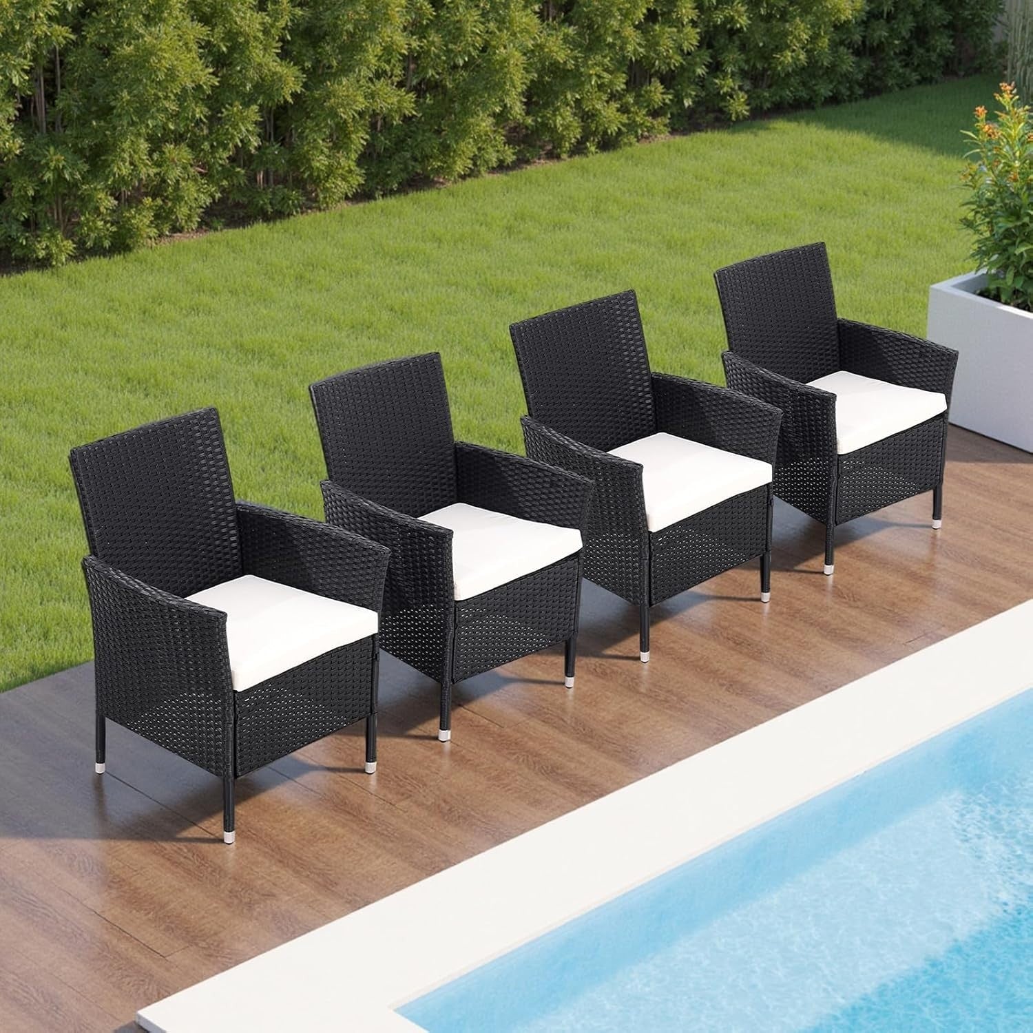 5pc Rattan Garden Dining Set with Cushions & 100cm Round Table Black