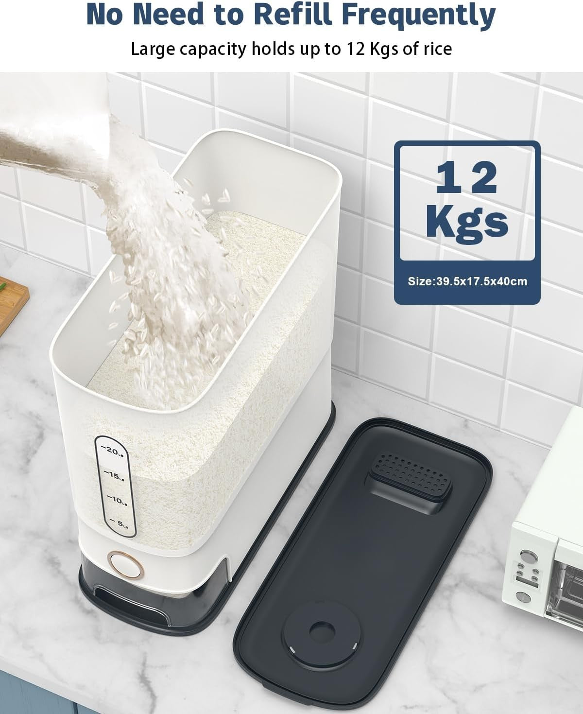 12kg Rice Dispenser BPA Free Airtight Storage w Measuring Cup