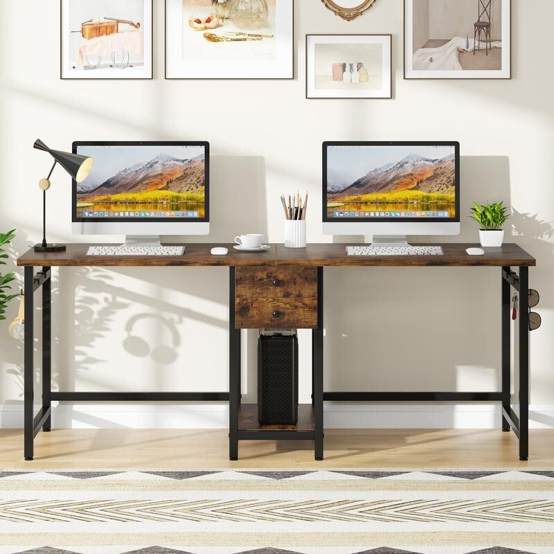 Double Computer Desk 2-Person Workstation with Storage Drawers – 200cm Wide