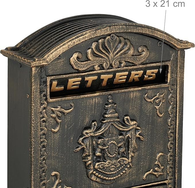Vintage Wall Mounted Locking Mailbox Bronze Gold A4 Slot 2 Keys 42x28x10cm
