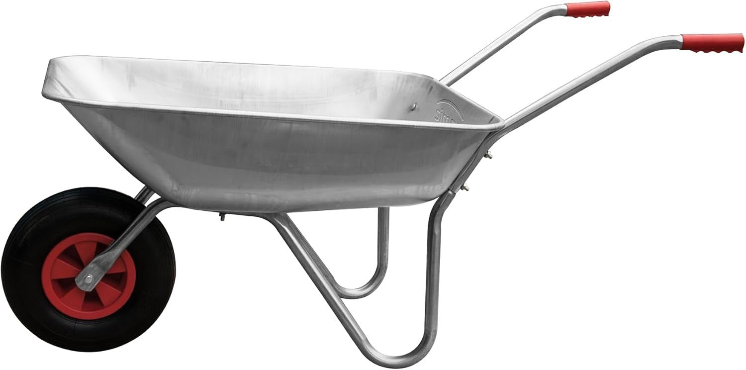 65L 1-Wheel Wheelbarrow Silver – Pneumatic Tyre Durable Set w/ Leaf Grabber 60kg